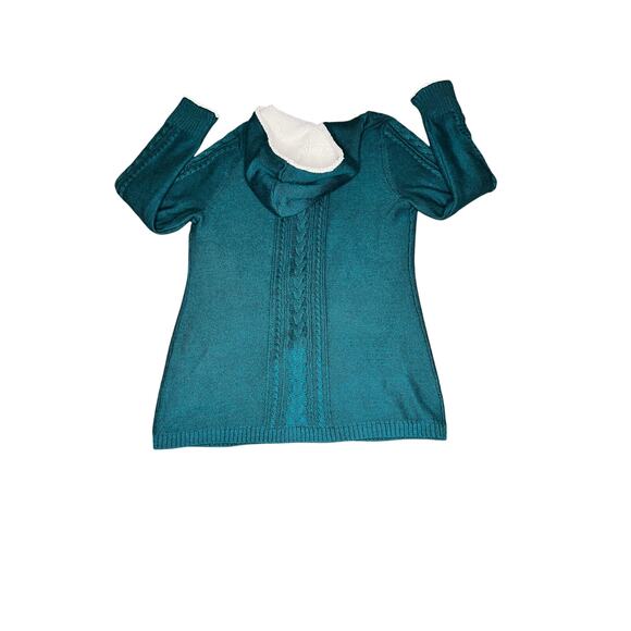 LL BEAN size L sweater chunky cable knit teal hood lined wool blend outdoors - Picture 2 of 5
